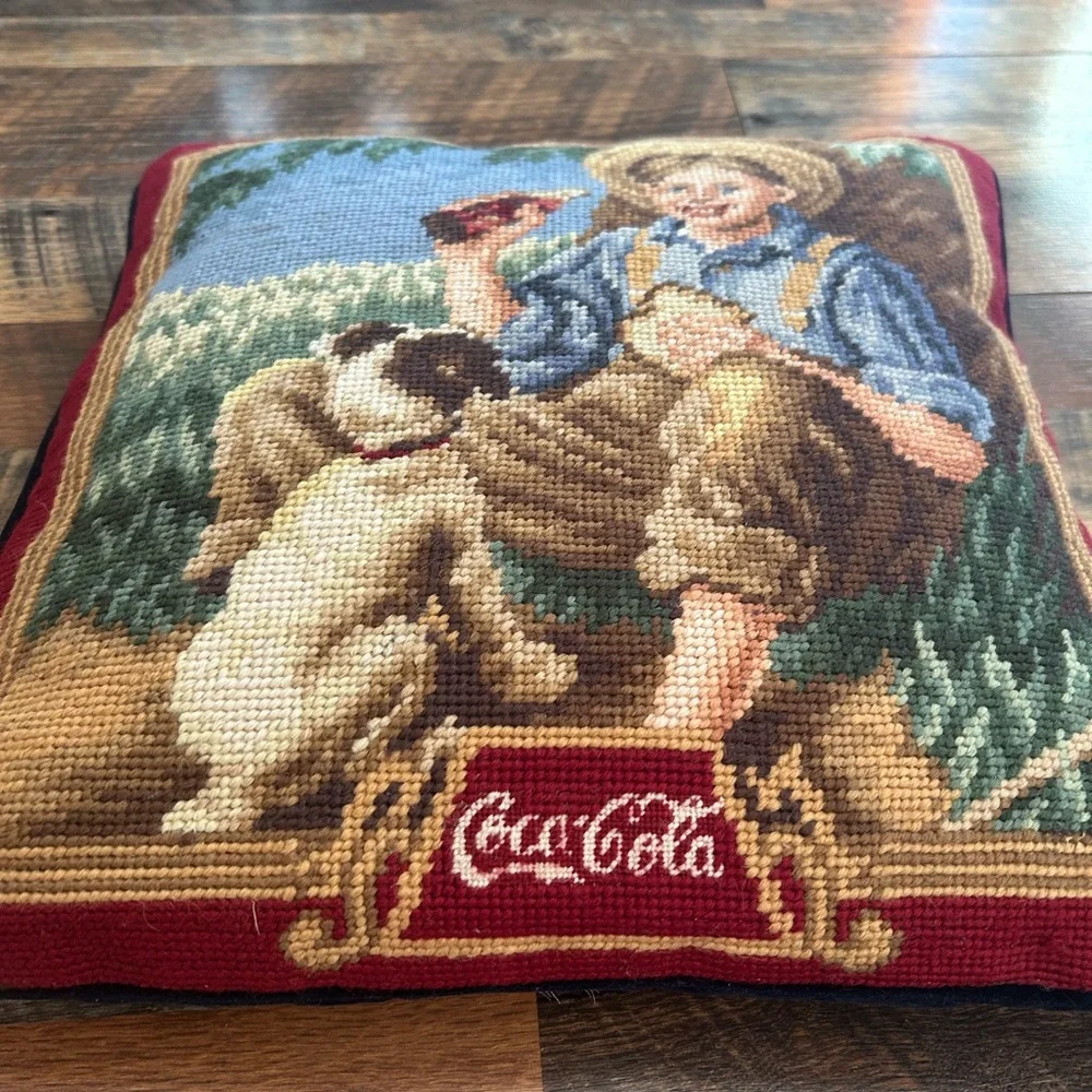 Coca Cola Vintage Style Pillow with Red and Brown Accents